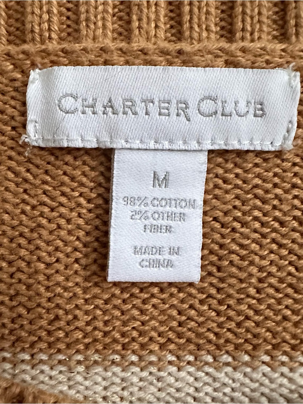 Charter Club Macy’s Fall Cream Tan Preppy Striped Cable Knit Sweater Women's Med - Picture 6 of 6